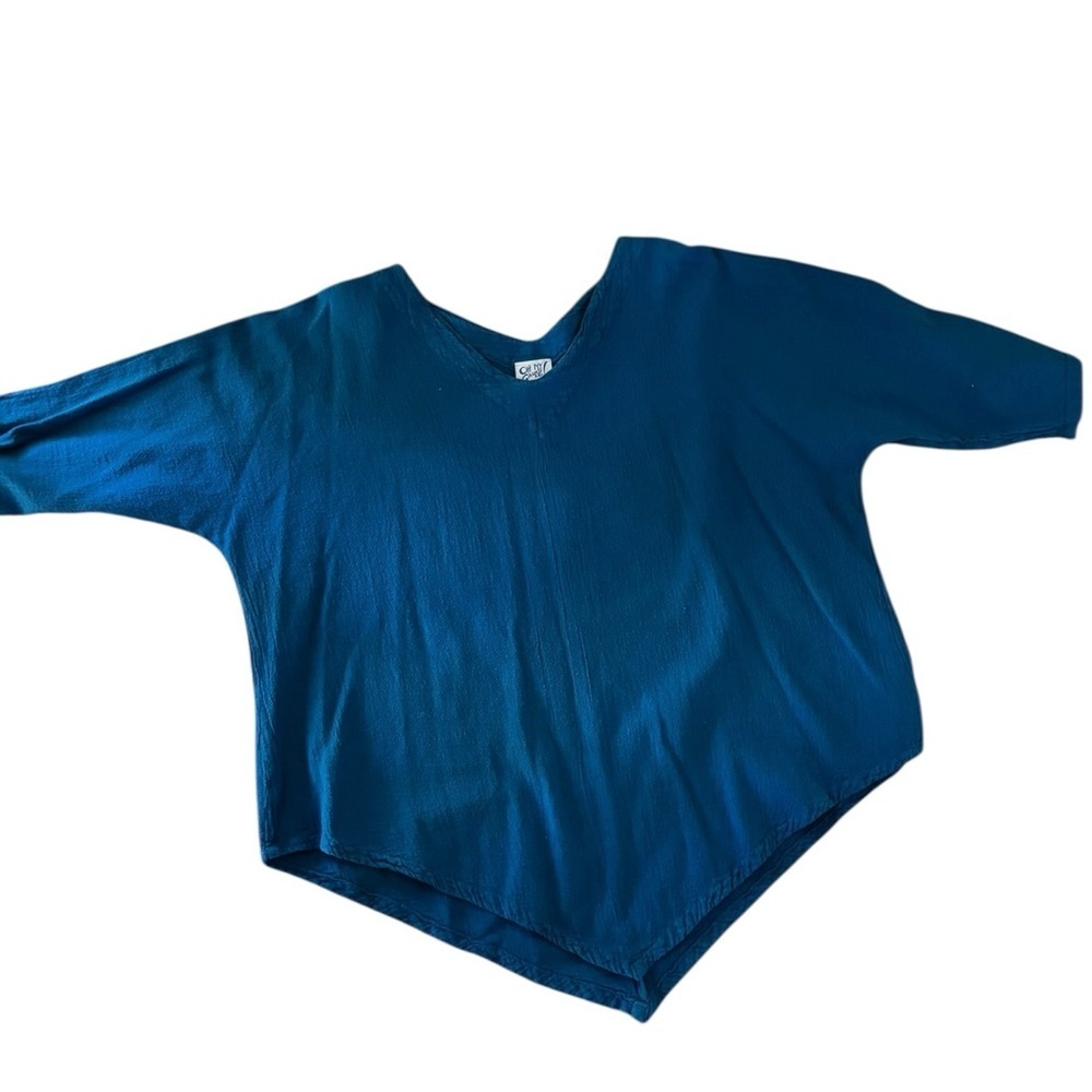 Oh My Gauze! Lynn Cotton Gauze Blouse Sz 3/XXL Royal Blue 3/4 Sleeve Pointy Hem